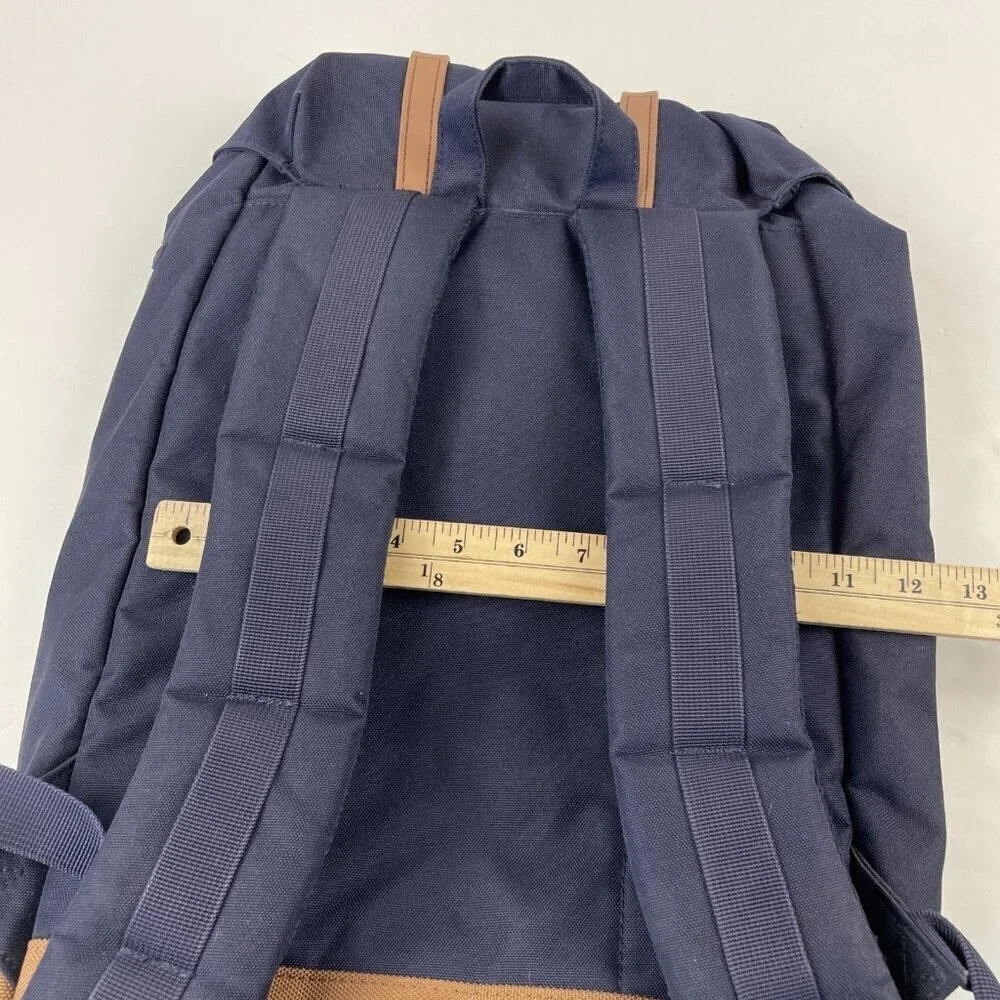 Herschel Retreat Backpack Top Load Navy Brown Canvas Padded Fleece Laptop Sleeve